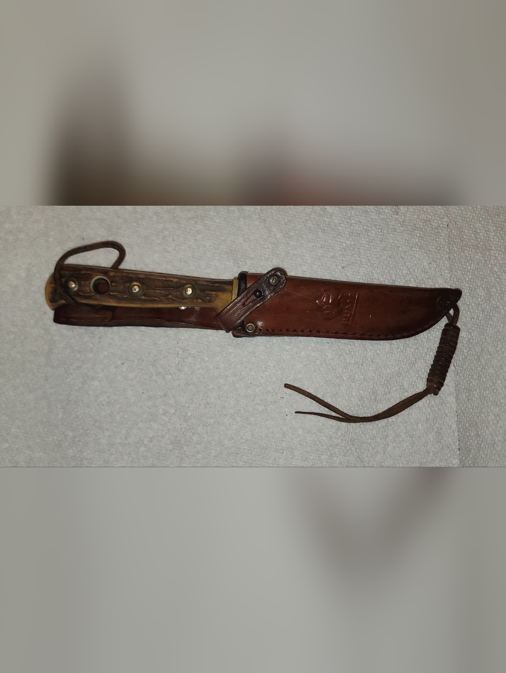 Vintage 1960s Puma Hunter's Friend Knife And Leather Sheath Stag Handle